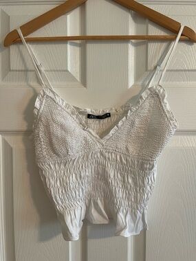 Zara white Smocked Cami Top